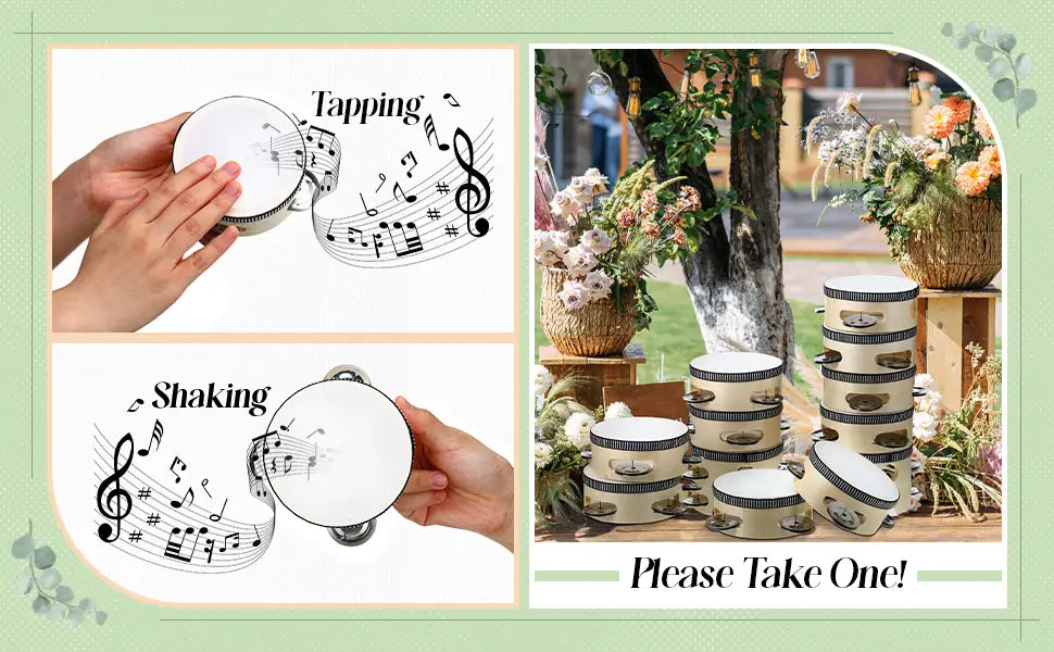 Wedding Tambourine Drum for Hand Held Percussion Gift Wood Metal Jingles Musical Educational Drum Instrument for Wedding Party