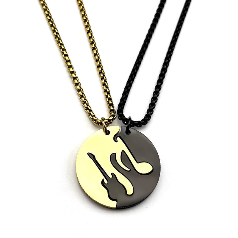 Hiphop US Quarter Dollar Music Couple Necklace For Women Men Stainless Steel Gold Color Electric Guitar Male Chain Jewelry Gifts