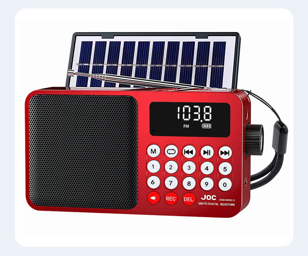 Solar Portable FM Radio Rechargeable Bluetooth Speaker USB TF Card MP3 Music Player with Recording LED Light Radio FM Receiver