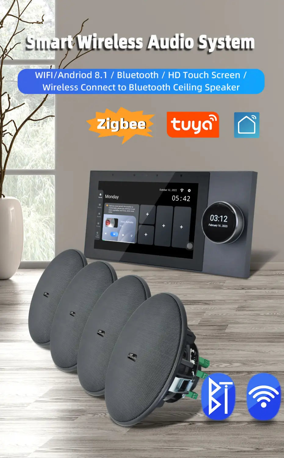 Audio Set Smart Home Theater TUYA Wall Sound Amplifier WiFi Touch Screen Android Power Amp Bluetooth 6’’’ Stereo Ceiling Speaker