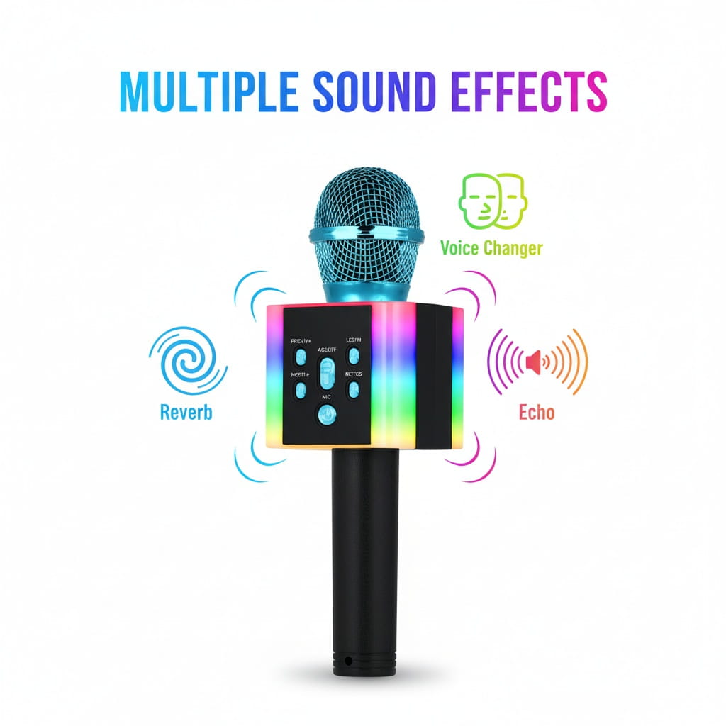 Wireless Bluetooth Karaoke Microphone Speaker Portable KTV System Support TF Card/USB/FM Radio/4 Voice Change/LED Lights