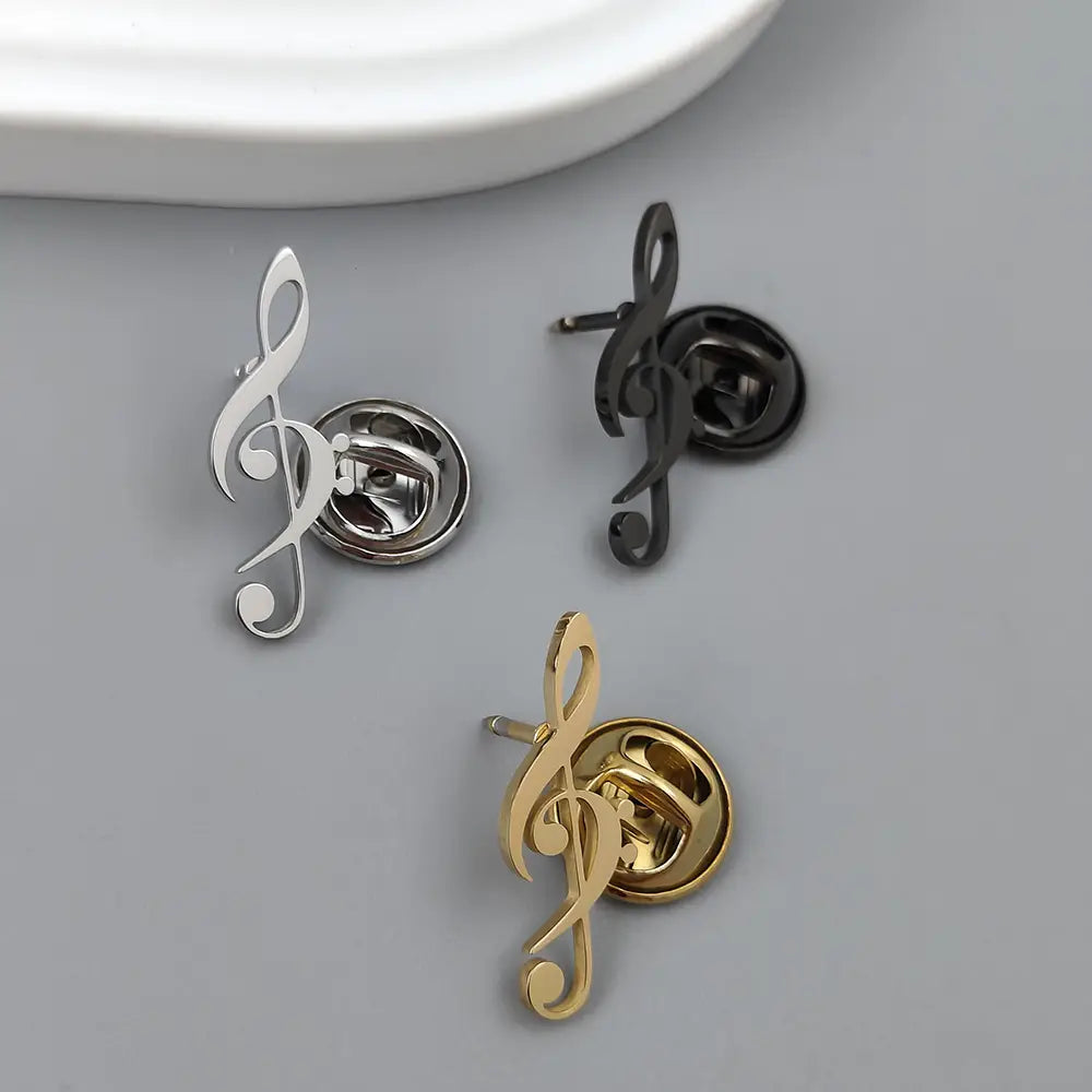 Fashionable music symbol brooch stainless steel lapel pin melody symbol music lover accessories popular music accessories