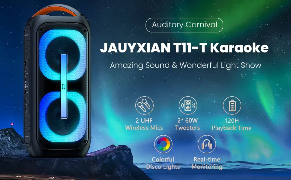 Karaoke Machine with 2 Wireless Microphones,【Dual 60W 6.5’’Subwoofer&400W Peak】Big Loud Bluetooth Party Speaker with Disco Lights