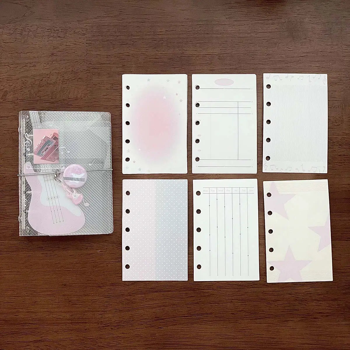 Music Theme M5 Binder Notebook Scrapbook PP Twill Tri-Fold with Tie Closure Photo Album Card Organizer Portable Planner