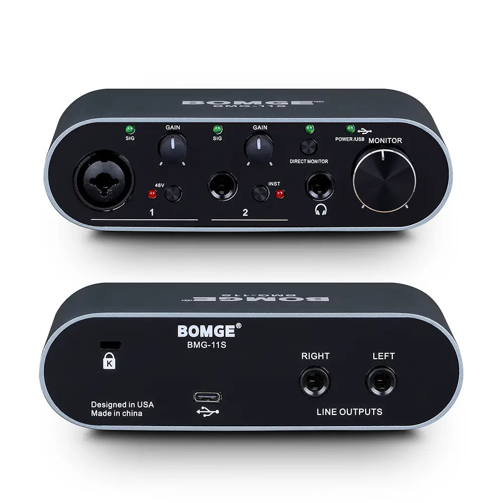 BOMGE BMG-11S Audio Interface 24-bit/192kHz Professional Sound Card And Monitor Headphones Amplifier Are Used For Live Recording