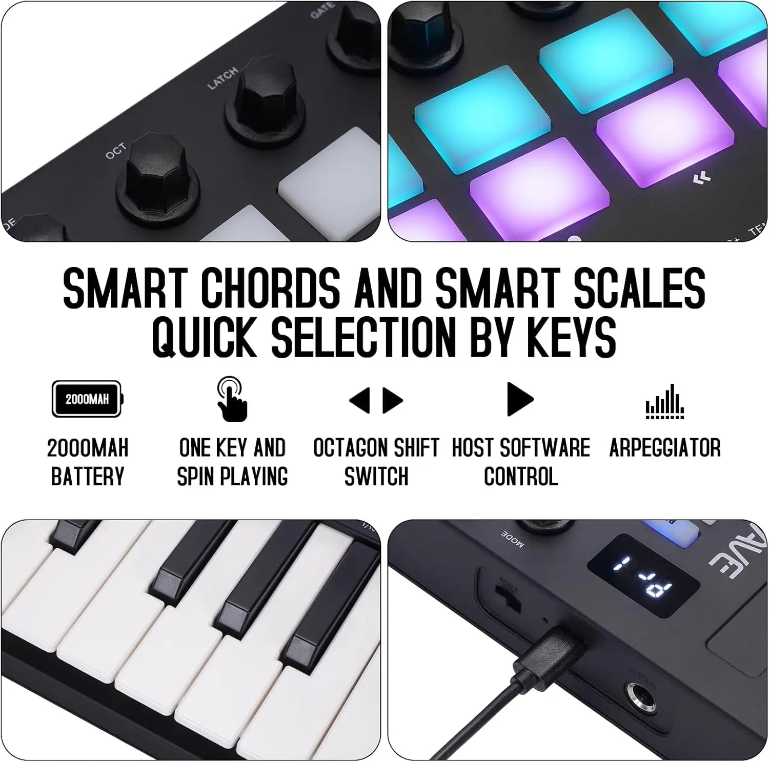 M-VAVE SMK-25 II MIDI Keyboard Controller 25 Mini Keys 16 RGB Drum Pads 8 Knobs USB with DAW Software for Music Production