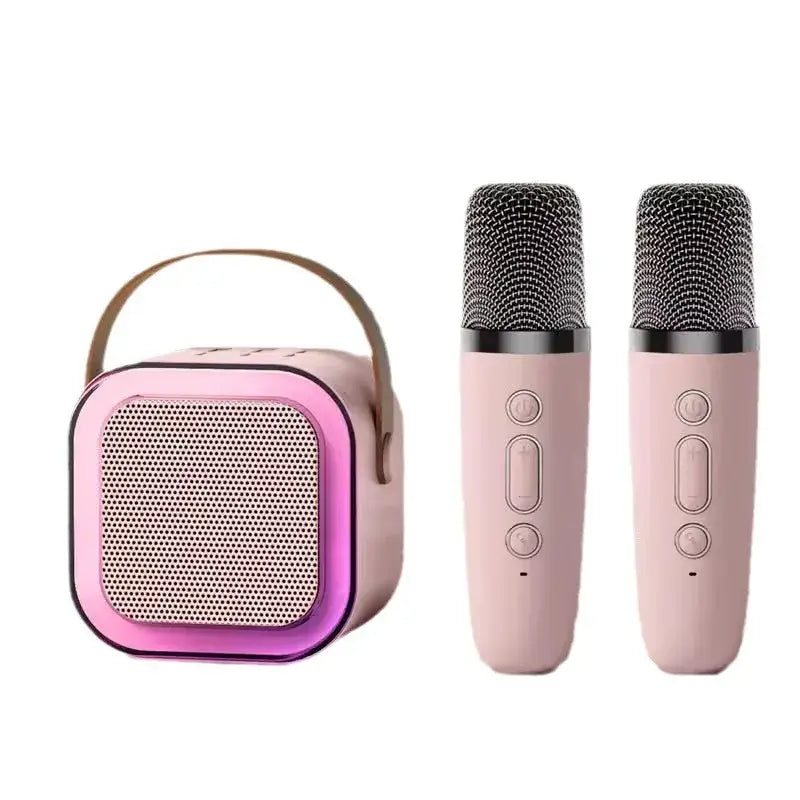 New/K12 Portable Karaoke Speaker with Microphones RGB LED Lights Deep Bass Long Battery Life for Family