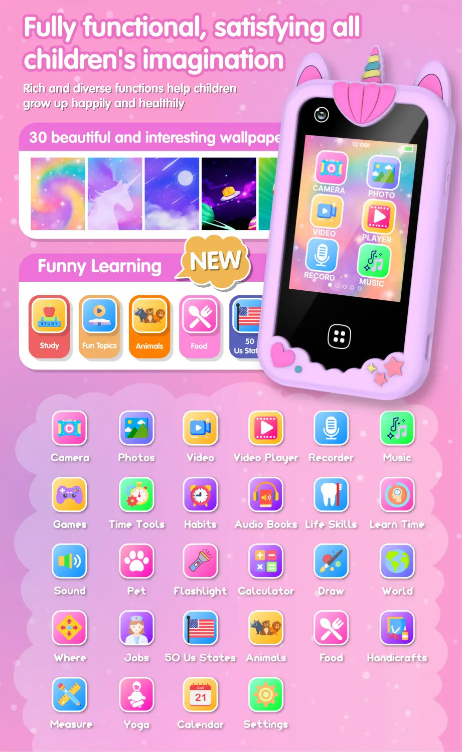 Kids Smart Phone for Girls Boys Kids Cell Phone Toys Dual Camera Music Player 17 Games Toddler Learning Phone For Birthday Gifts