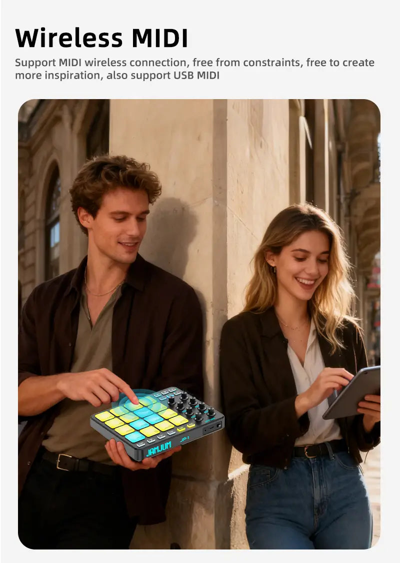 JAMJUM MIDI Controller Pad BT RGB Strike Pad Backlight MIDI Connection Low Latency 3.5mm Output Interface RGB Pad