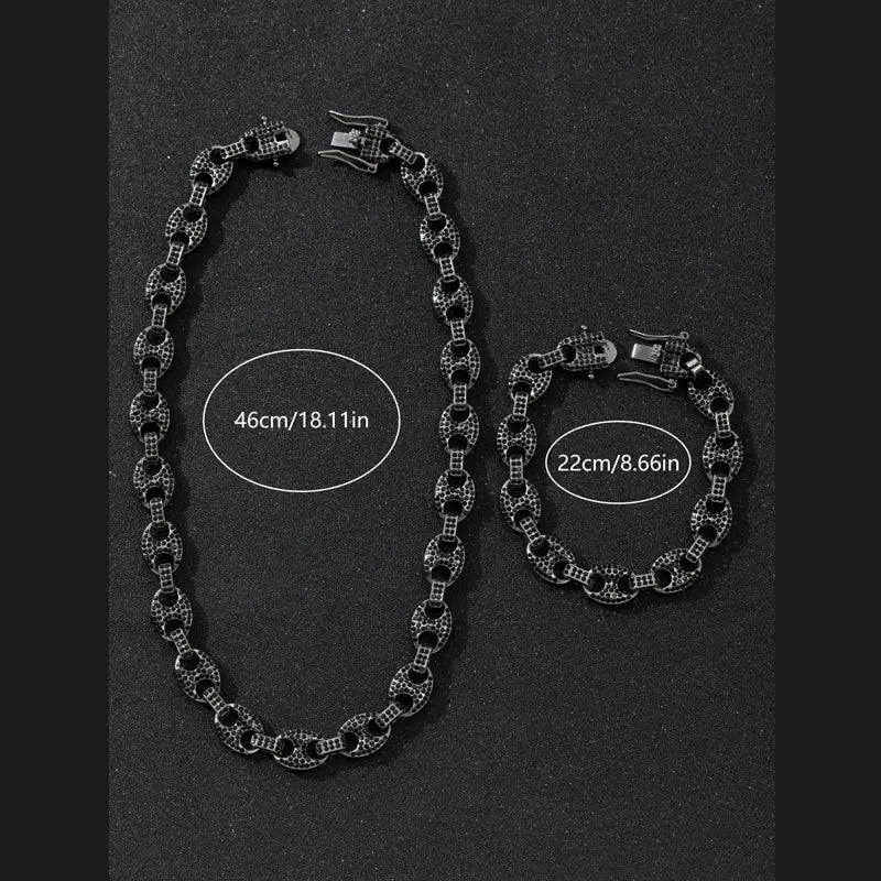 Men Women HipHop 12mm Black Purple Coffee Bean Link Necklace Bracelet Purple Cuban Chain Necklaces Fashion Jewelry Rapper Gift