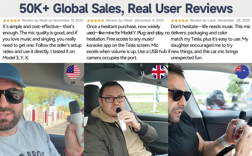 T1-테슬라 Car Karaoke Microphone 테슬라 Rechargeable Caraoke Mic with USB-A & USB-C Receiver Plug to Use，No Need Pair