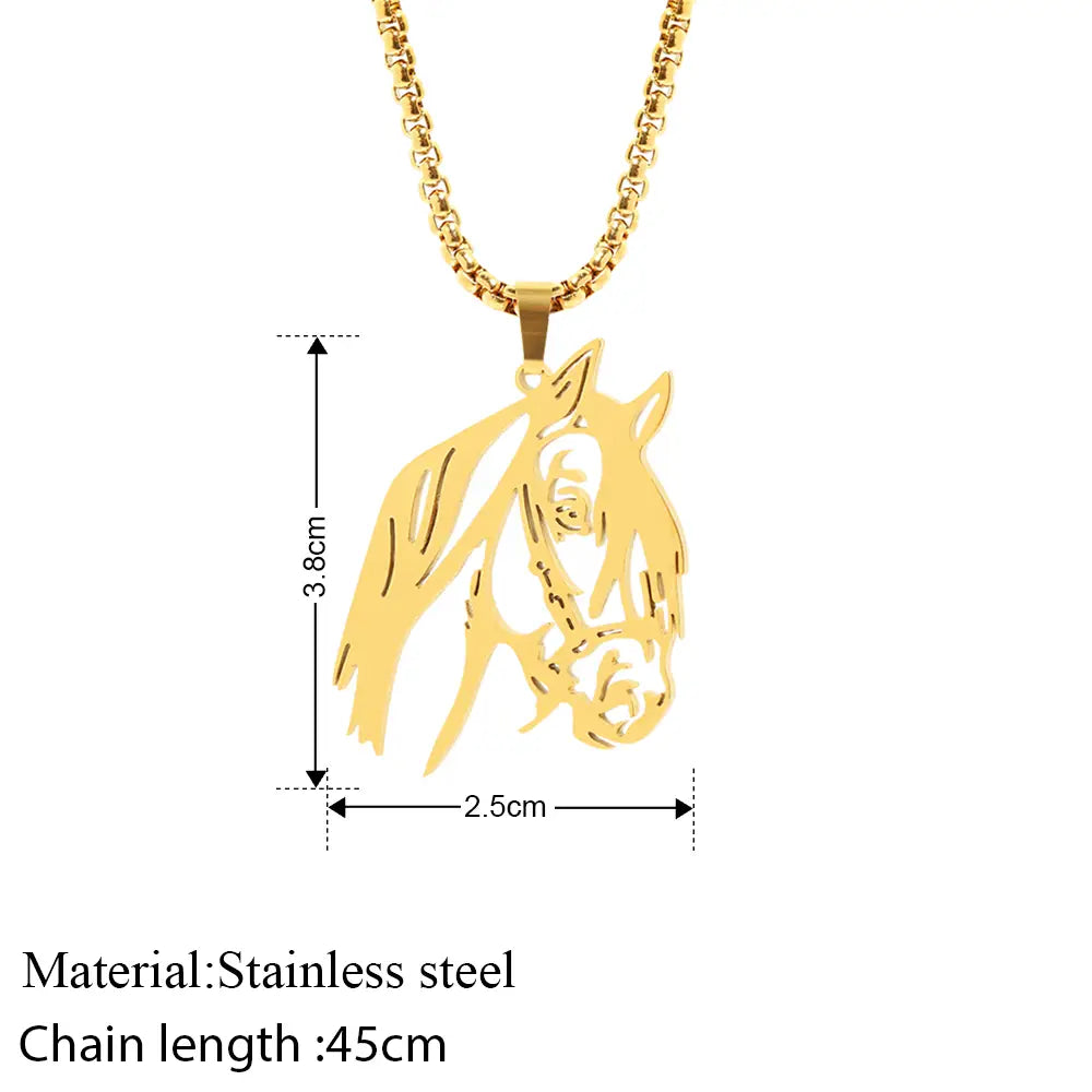 Stainless Steel Necklaces Animals Horse’s Head Pendant Choker Chain Men Atmospheric Fashion Hip Hop Necklace For Women Jewelry