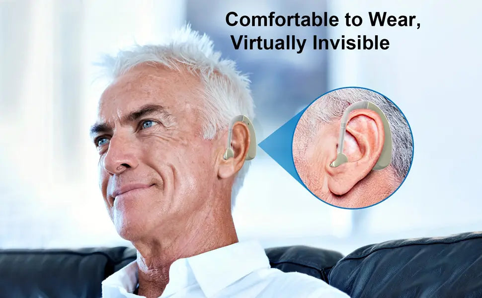 Auxiliary headphones sound amplifier noise reduction adjustable volume hanging ear with charging case