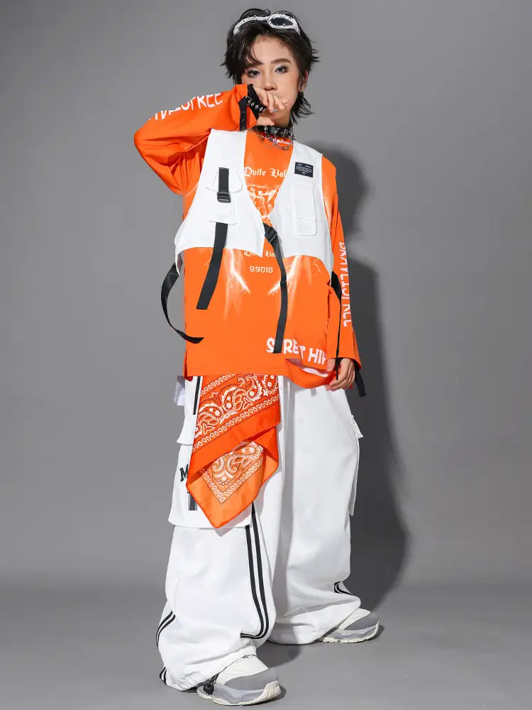 Hip Hop Boys Cool Graffiti Sweatshirt Vest Street Dance Cargo Pants Girls K-pop Jazz Costume Children Clothes Set Kid Streetwear