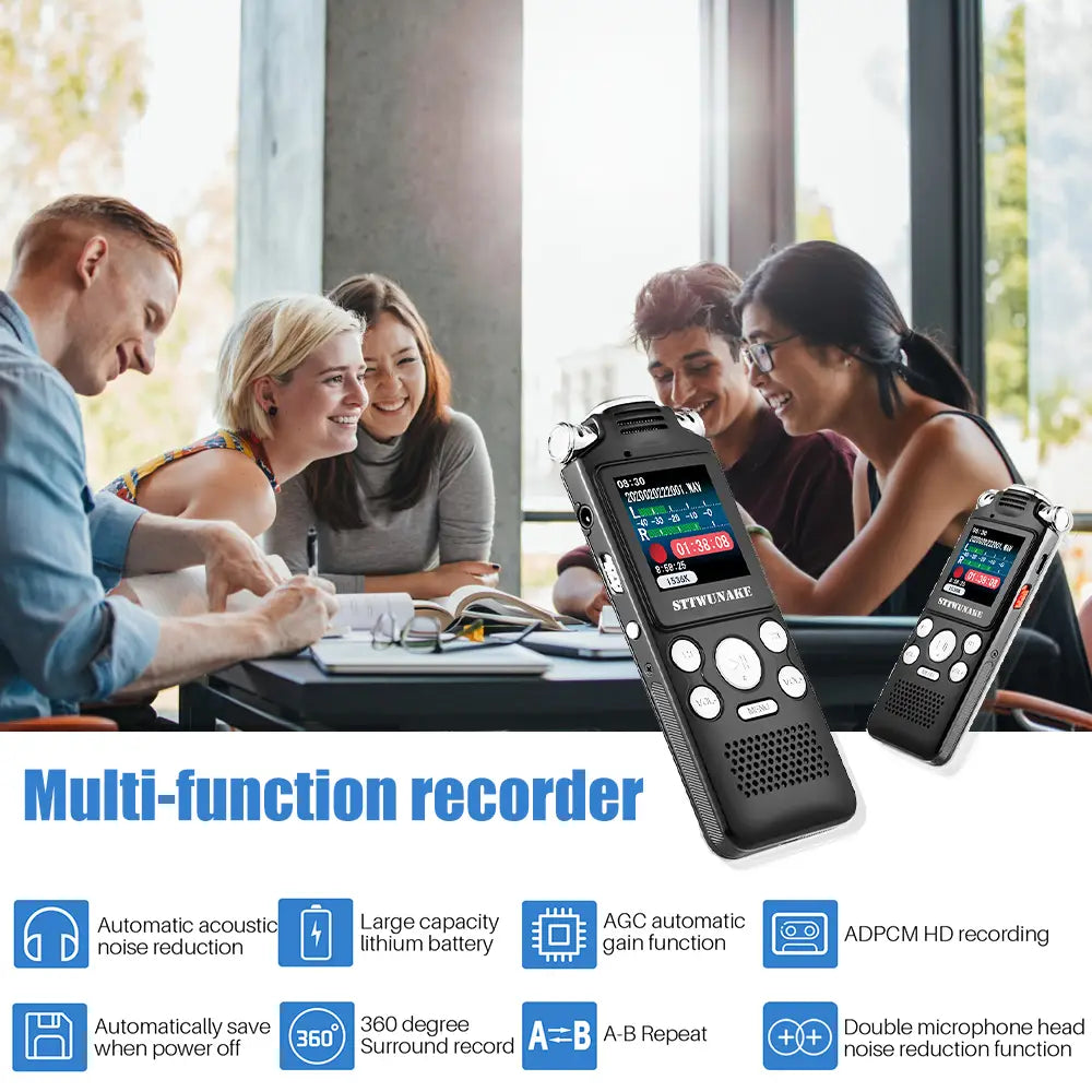 Professional Voice Activated Digital Audio Voice Recorder 8GB 16GB 32G Noise Cancelling Recording PCM Support OTG WAV MP3 Player