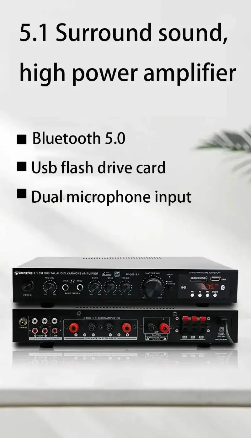 6 Channel Bluetooth 5.1 Sound Speaker AMP,Stereo Audio Amplifier Receiver,Home Theater Audio Stereo System Components