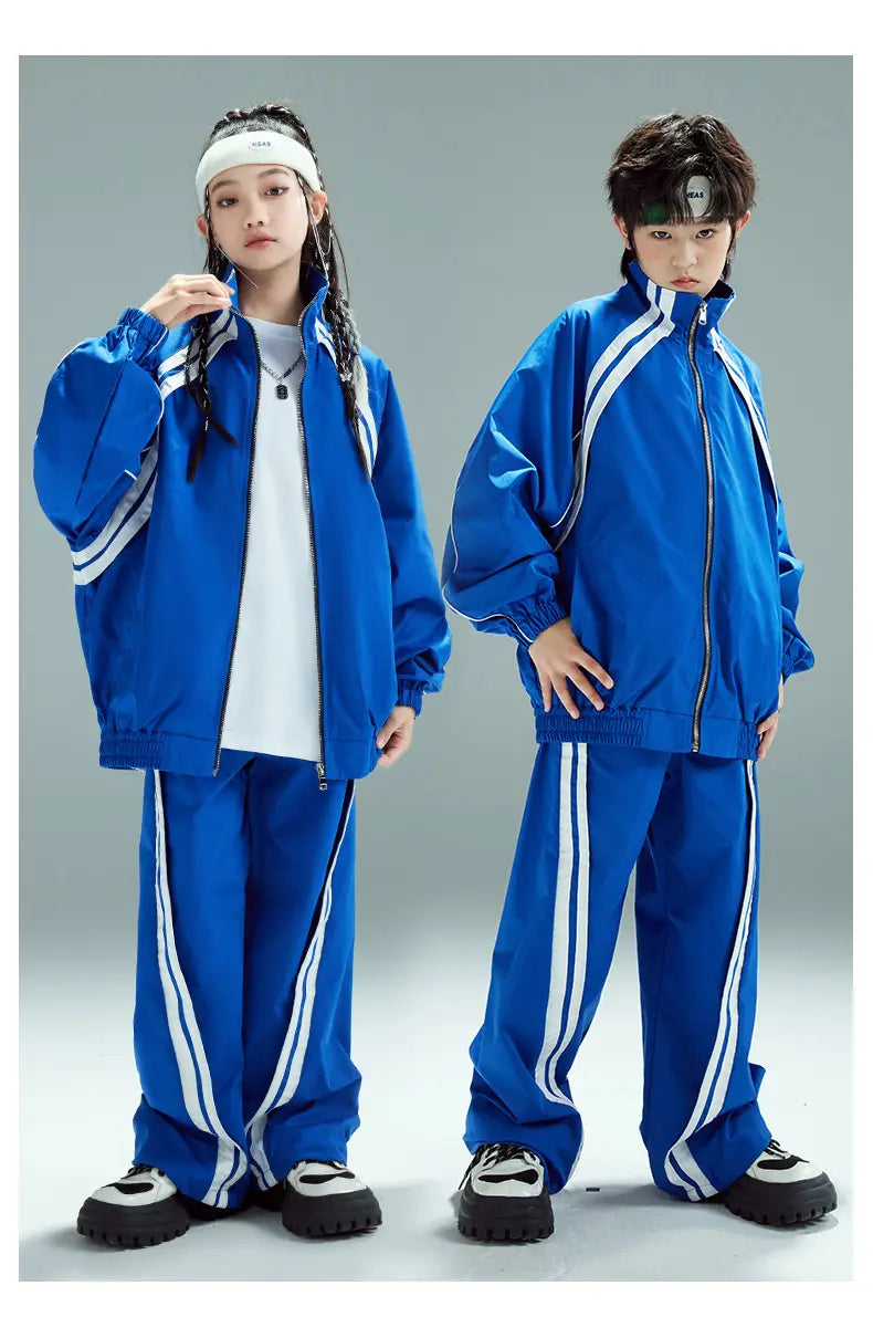 Hip Hop Children Costumes Boy Girl Streetwear Fashion Loose Casual Sports Jacket Pant Suits Kids Coat Trousers Sets Tracksuit