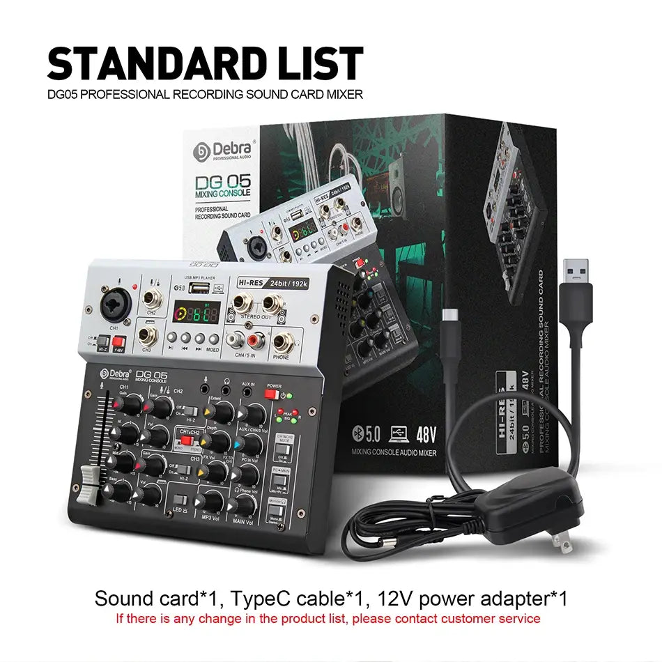 Debra Professional 24bit 192K USB Studio Recording Audio Interface DJ Console Noise Cancelling Function for Sound Card Mixer