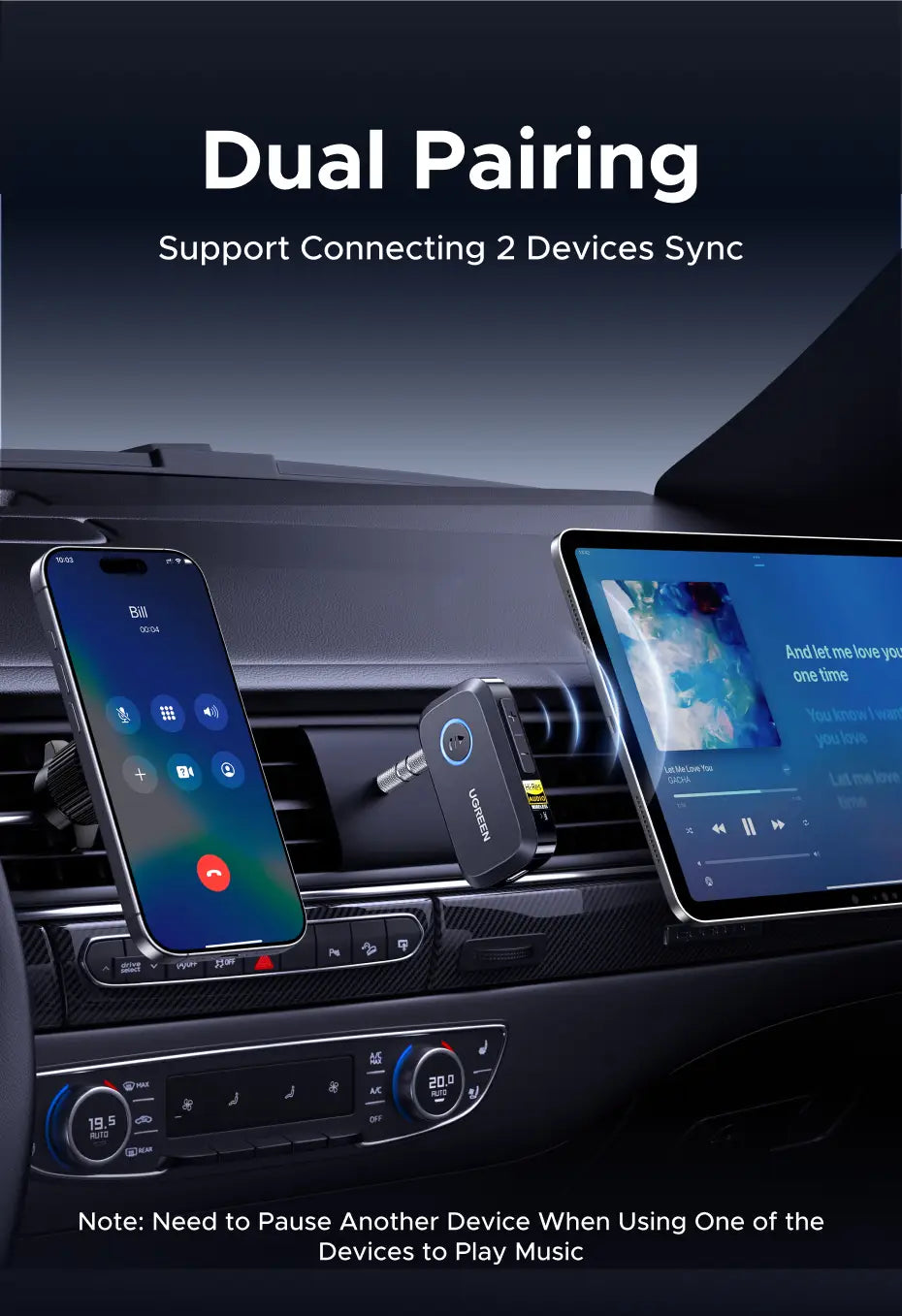 UGREEN Bluetooth 6.0 5.4 Car 3.5mm AUX Jacks for Car Speakers Audio Music Hands Free Bluetooth 5.3