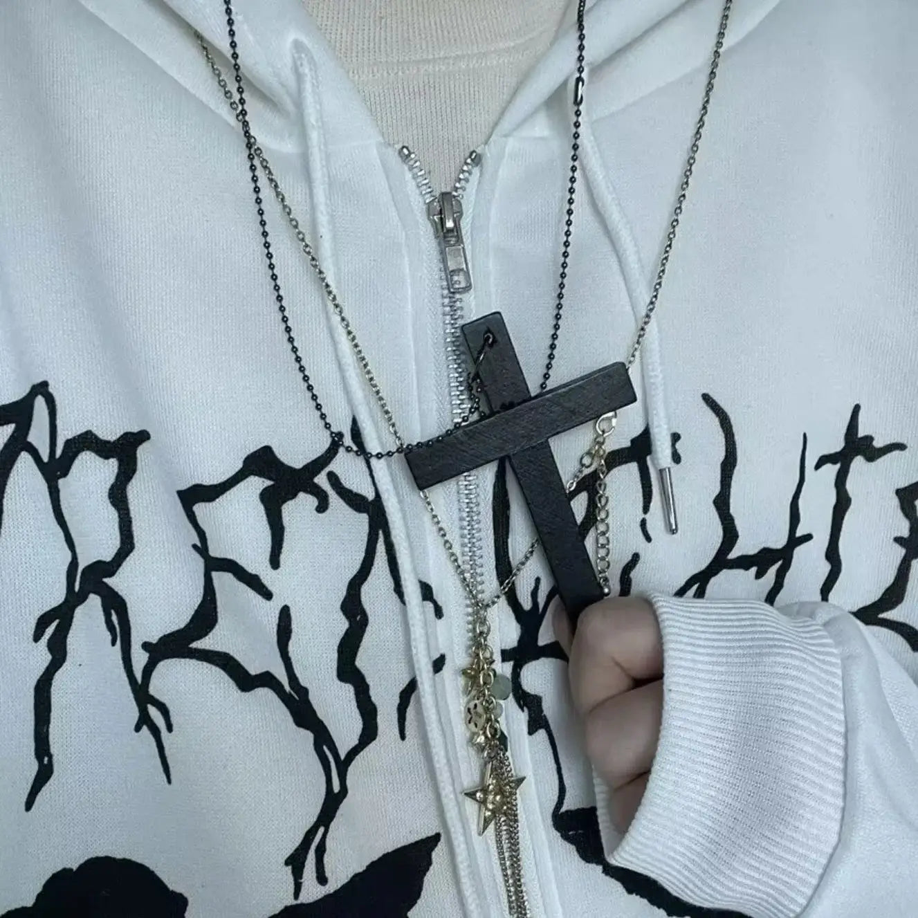 Personality Punk Y2K Cross Wood Black Drill Cool Pendant Necklace for Women Vintage Spicy Girls Hip Hop Necklace Jewelry Gifts
