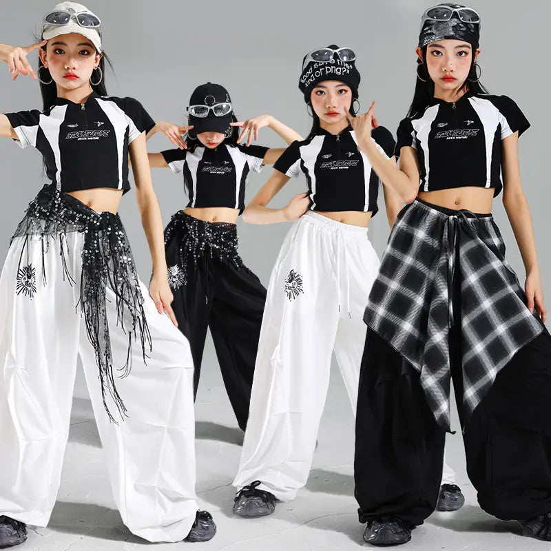 Trendy Design Teenage Child Hiphop Dance Rapper Clothes Young Girl Hip Hop Costume Suit Stage Performance Outfit Kids Streetwear