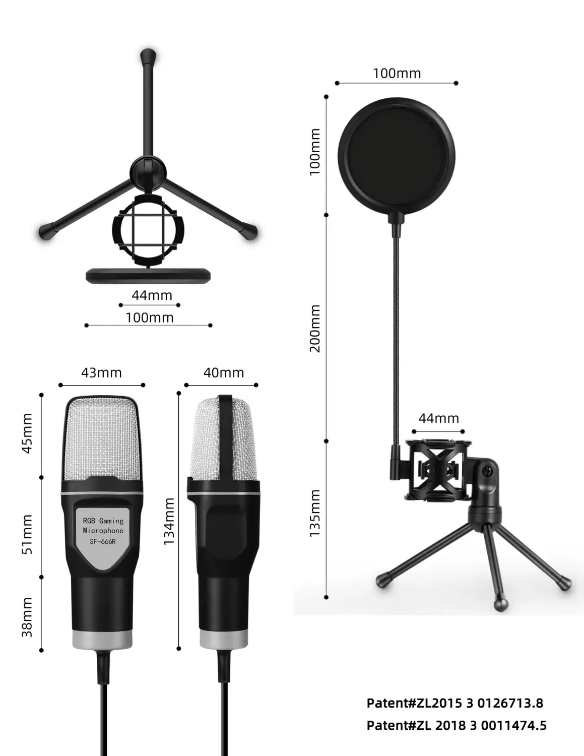 Computer Professional Gaming Condenser Microphone Karaoke Mic PC Laptop USB Wired Live Streaming Podcast Studio Mike Kit Gamer