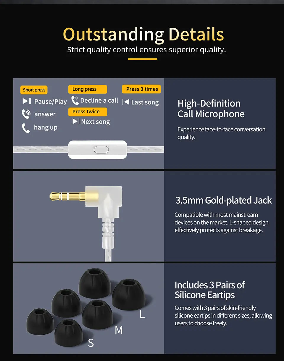 KZ AS10 PRO In Ear Earphones DJ Gaming Music 5BA Headsets Silver-Plated Oxygen-Free Copper IEM Cable