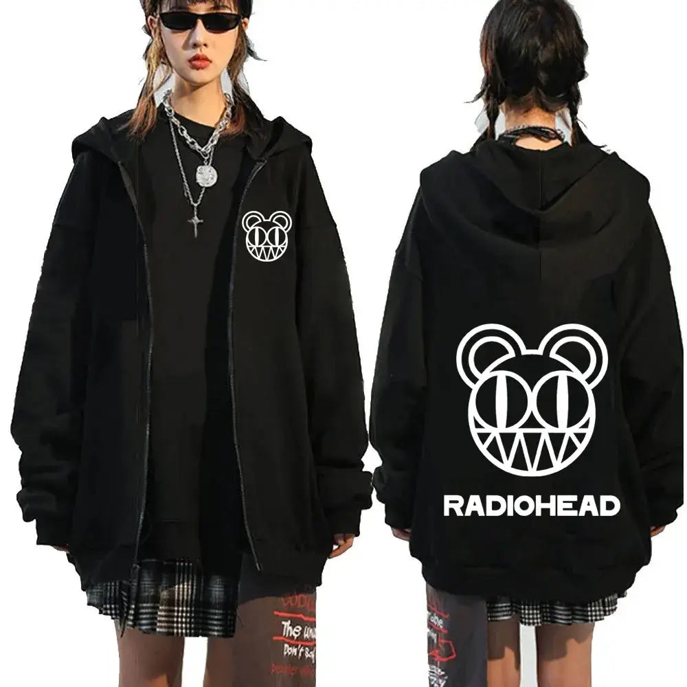 Rock Band Radiohead Logo Zipper Hoodie Men’s Fashion Vintage Zip Up Sweatshirt Punk Hip Hop Oversized Hoodies Jacket Outerwear