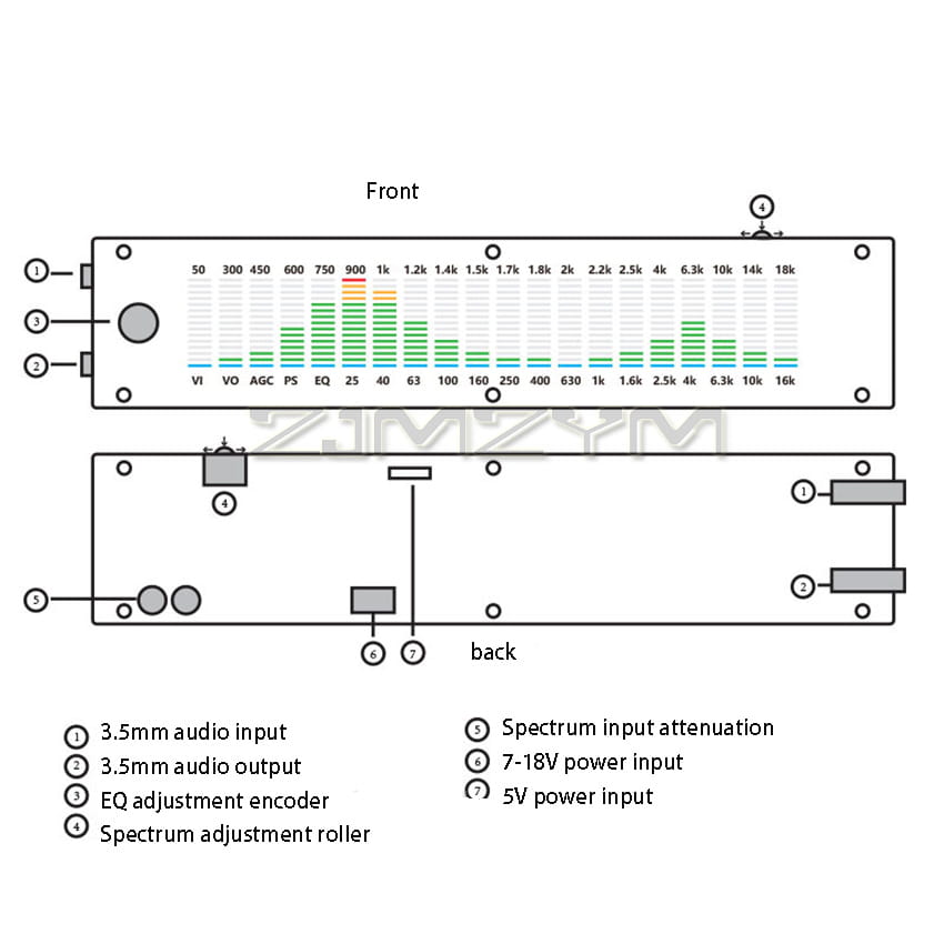Music Spectrum Dynamic Level Indicator Multi Mode DSP Equalizer EQ Voice Control DC7-24V