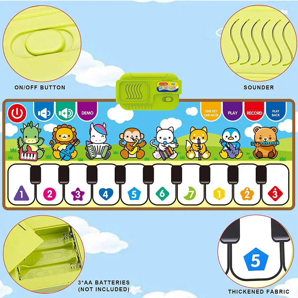 Piano Music Fitness Mat for Baby Girls and Boys Aged 1-6 Animal Keyboard Cognitive Music Early Educational Toy Birthday Gift