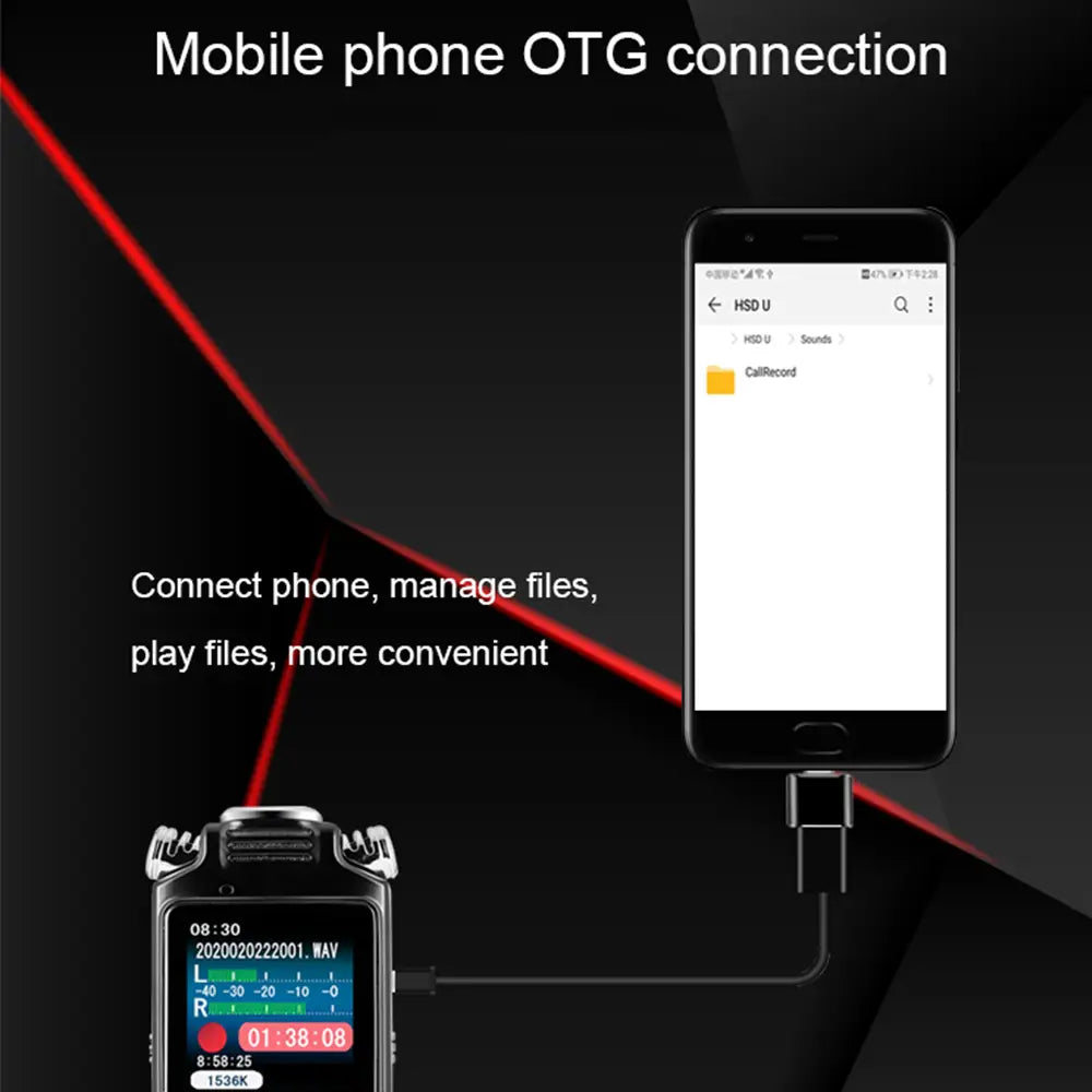Professional Voice Activated Digital Audio Voice Recorder 8GB 16GB 32G Noise Cancelling Recording PCM Support OTG WAV MP3 Player