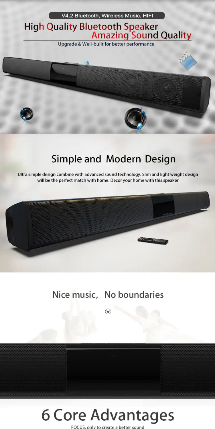 High Quality Smart Wireless Bluetooth Speaker High Power Wallmounted 40w Sound Bar Stereo Home Theater TV Strong Bass Sound Bar