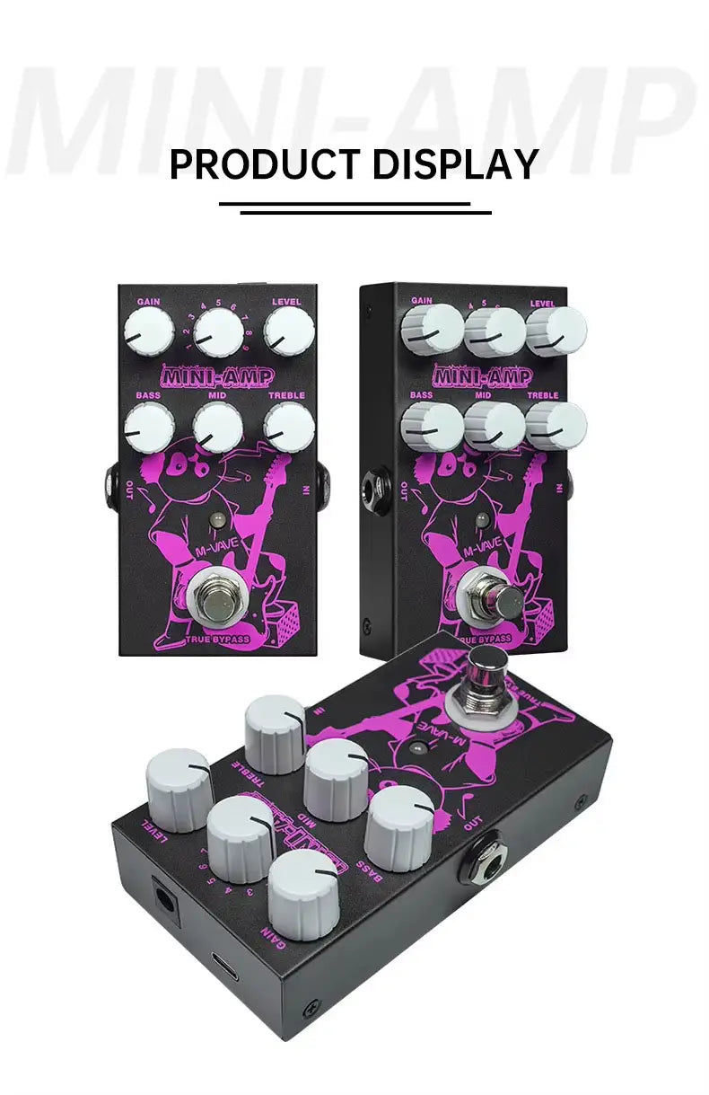 M-VAVE MINI-AMP Guitar Preamp Simulation Effect Pedal 9 Classic Amp Sounds 3 Band EQ True Bypass