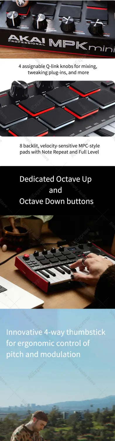 akai professional mpk mini play mk3 plus midi keyboard piano arranger music controller