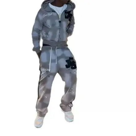 High Street Europe and America Style Trend Sports Set Street Hip Hop Cool Element Gothic Hoodies and Casual Pants Men’s Set