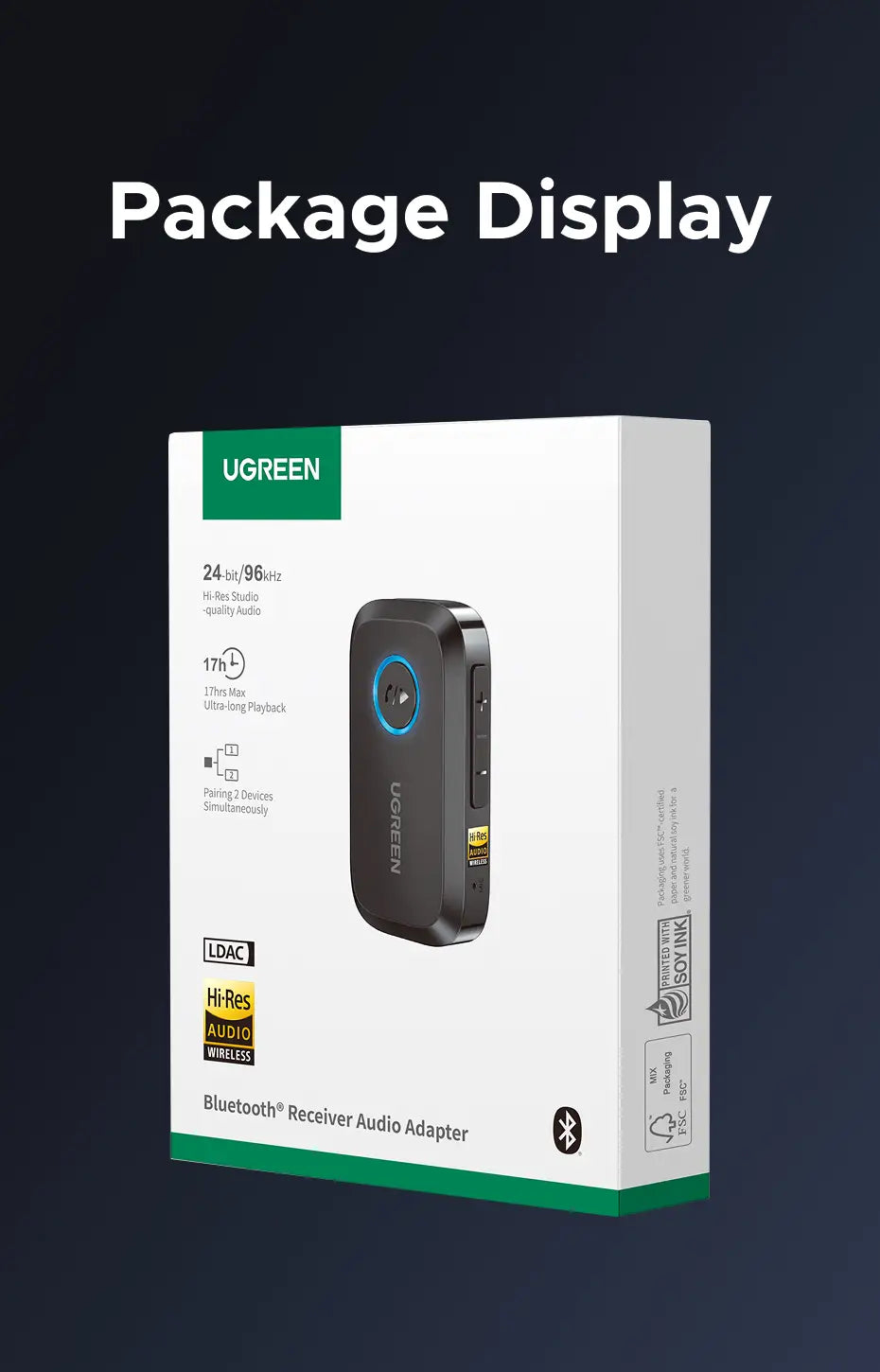 UGREEN Bluetooth 6.0 5.4 Car 3.5mm AUX Jacks for Car Speakers Audio Music Hands Free Bluetooth 5.3
