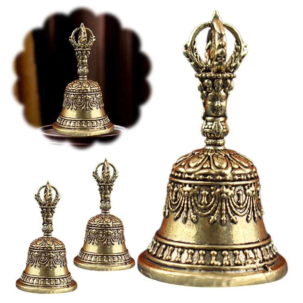 Brass Tibetan Bell Handmade Vajra Bell and Pestle Set Buddhist Tibetan Chimes Meditation Tool Sound Healing Instruments