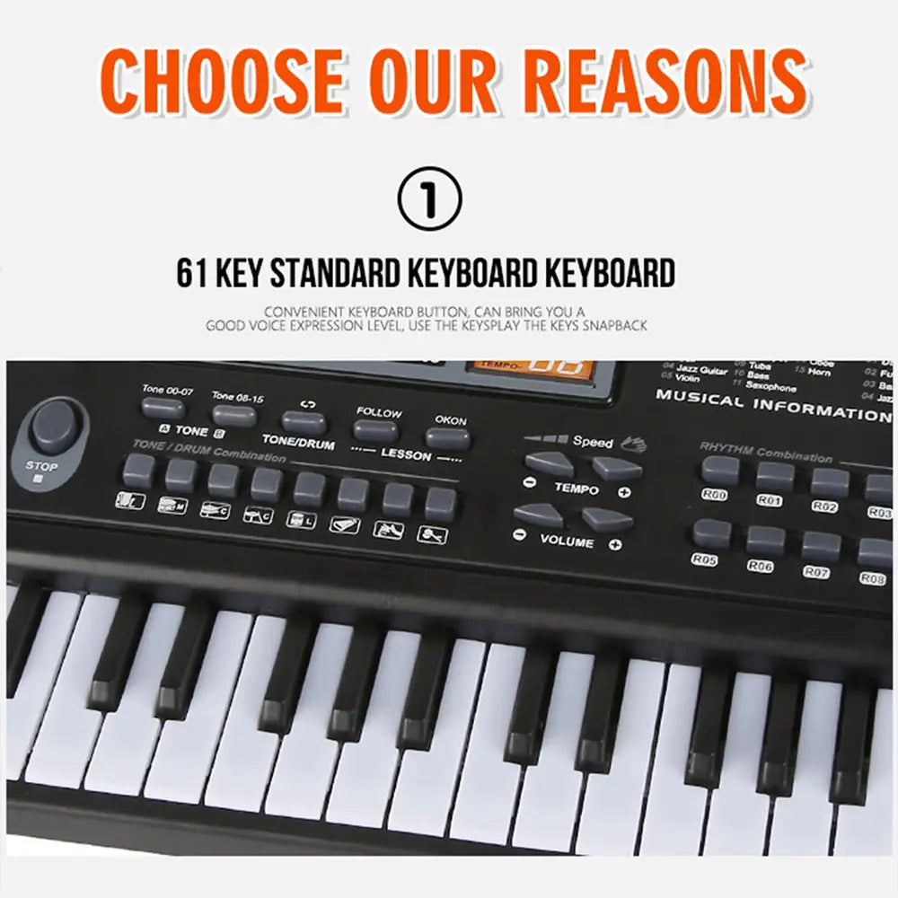 Kids Electronic Piano Keyboard Portable 61 Keys Organ with Microphone Education Toys Musical Instrument Gift for Child Beginner