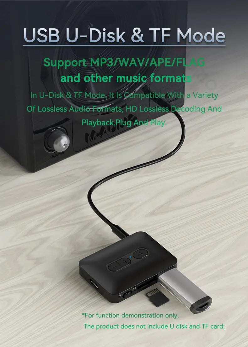 Bluetooth 5.4 Audio Receiver Transmitter USB U-Disk TF Card Play 3.5MM AUX Stereo Music Wireless Adapter With Mic For Car TV PC
