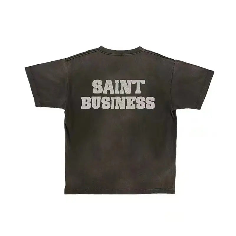 Hip Hop Retro Racing Style Graffiti Color Blocking Saint Micheal T-Shirt Men Women High Quality Oversized T Shirt Tee Tops