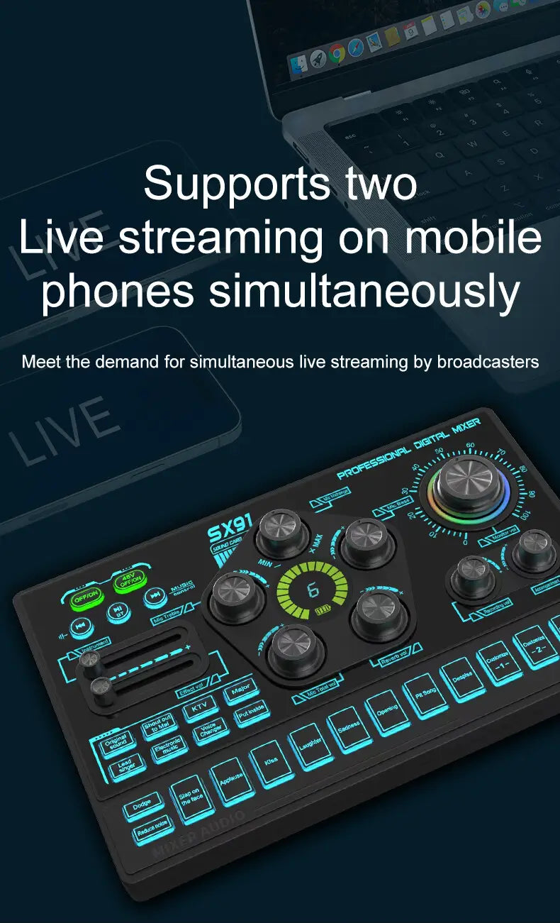 SX91 Sound Card USB Sound Mixer Professional Audio Mixing Console Amplifier For Live Sing PC Computer Laptop Cellphone