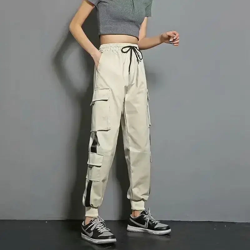 Hip Hop Women’s Sports Fashion Cargo Pants Loose and Casual Korean Harem Pants Black Joggers with Multiple Pockets Trousers 5XL