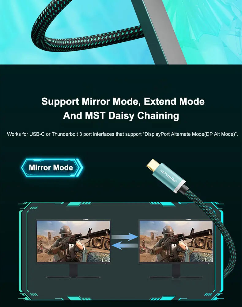 8K DP to Type C Cable Bidirectional USB C to Displayport 1.4 for iPhone 15 Macbook Pro iPad iMac Compatible Thunderbolt 3/4