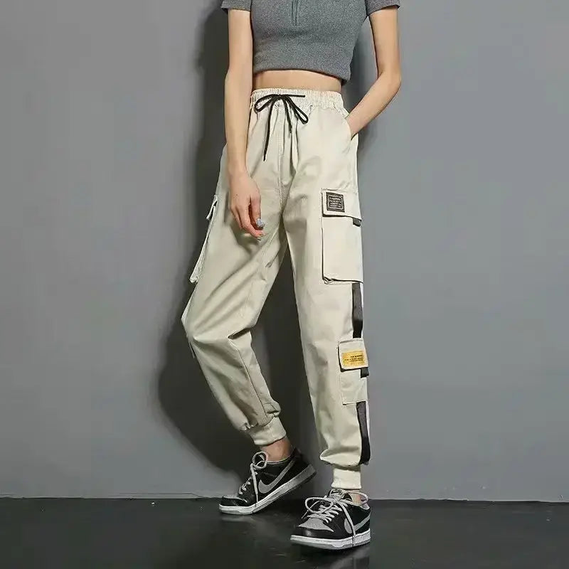 Hip Hop Women’s Sports Fashion Cargo Pants Loose and Casual Korean Harem Pants Black Joggers with Multiple Pockets Trousers 5XL