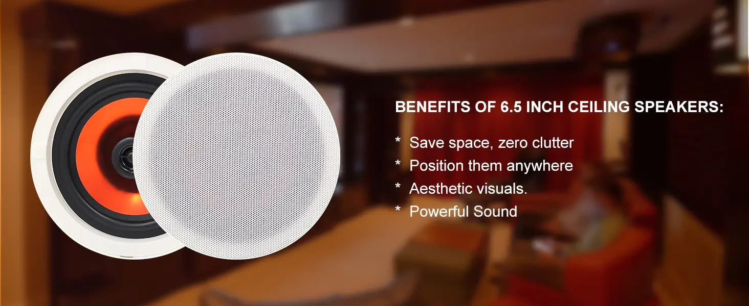Herdio 6.5 Inch Home Audio 300W Ceiling Bluetooth Speaker Home Recessed Speaker System For Indoor Kitchen Bedroom Bathroom 2PCS
