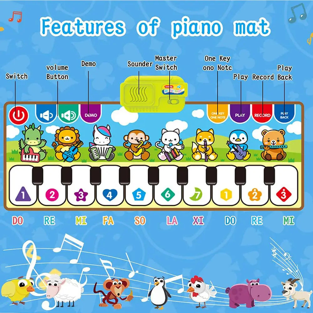 Piano Music Fitness Mat for Baby Girls and Boys Aged 1-6 Animal Keyboard Cognitive Music Early Educational Toy Birthday Gift