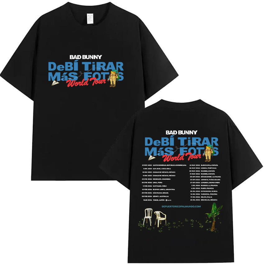 Rapper Bad Bunny Tour 2026 Album Merch T Shirts Debi Tirar Mas Fotos DTMF Graphics T-shirts Unisex Hip Hop Oversized Cotton Tees