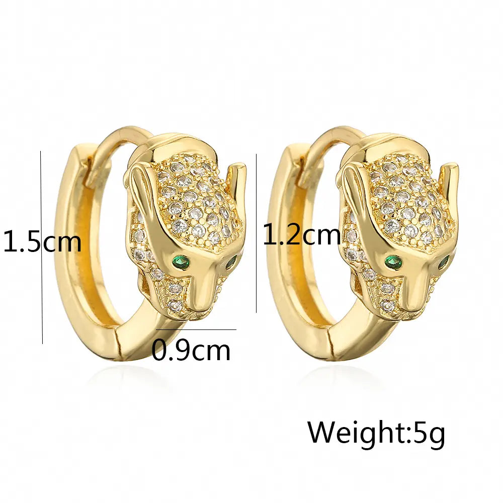 Hip-hop High Quality Leopard Hoop Earrings For Women/Girls Stainless Steel With AAA CZ Stone Row,Elegant Jewelry