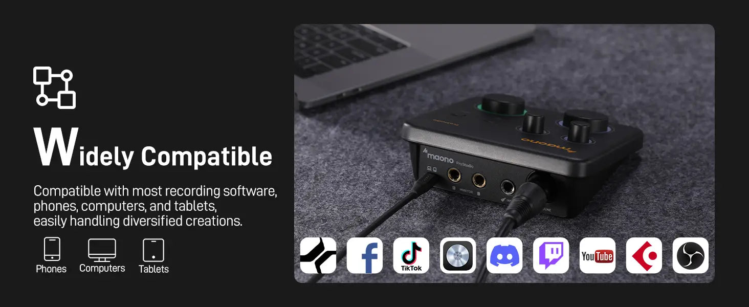 MAONO PS22 Lite USB Audio Interface for PC XLR Input 24-bit/192kHz Routing Software Loopback ASIO for Recording Music Guitar DAW