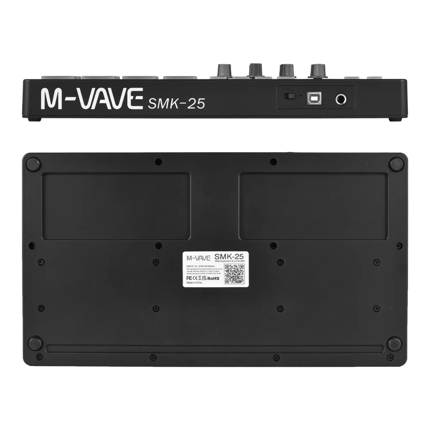 M-vave SMK-25 Mini 25 Keys Wireless / USB MIDI Keyboard Controller With 8 Backlit Drum Pads 8 Knobs and 2 Touch Stripes